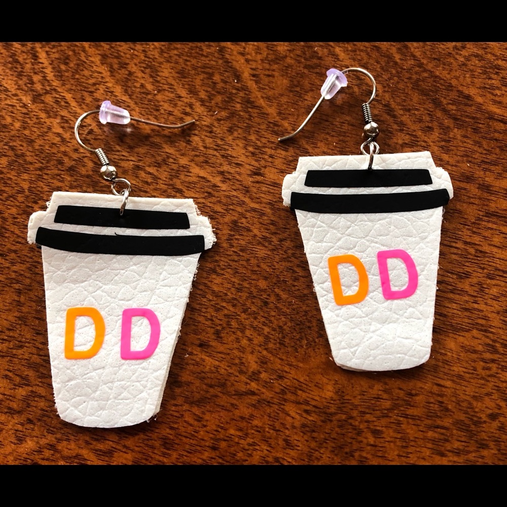 Dunkin cup faux leather earring.